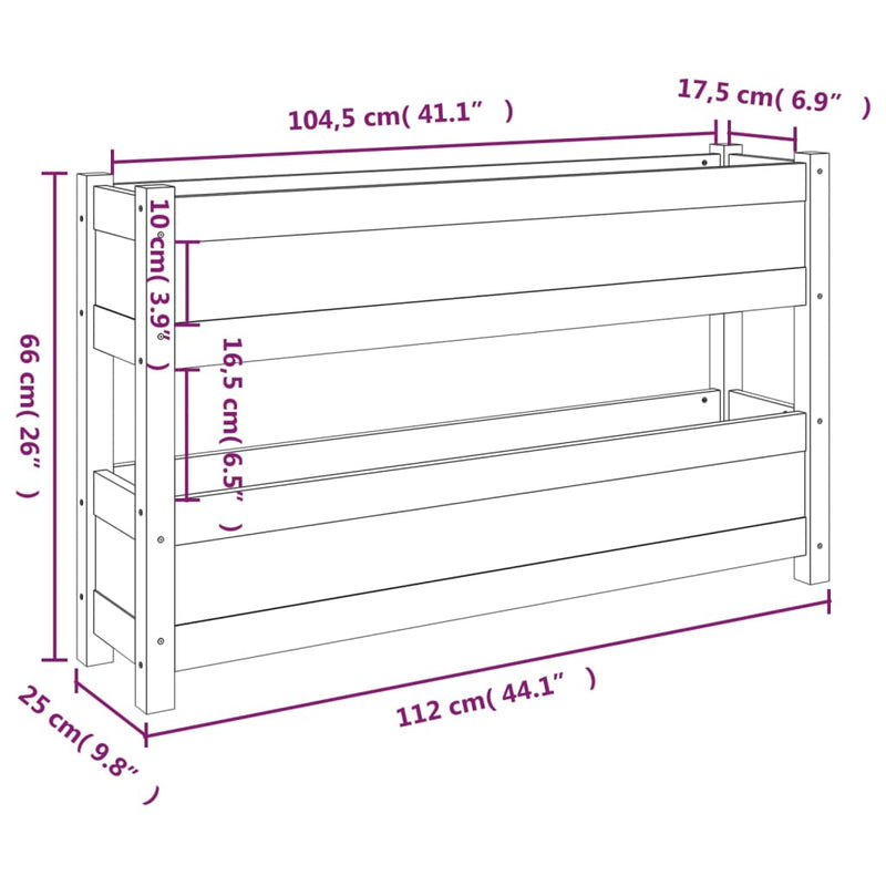 vidaXL Planter 112x25x66 cm Solid Wood Pine