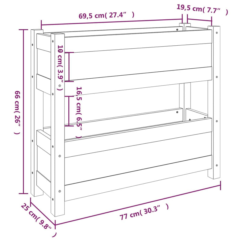 vidaXL Planter 77x25x66 cm Solid Wood Pine
