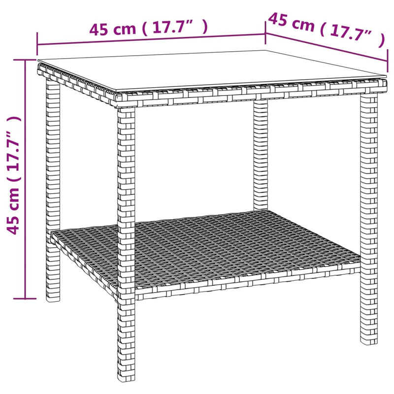 vidaXL Side Table Brown 45x45x45 cm Poly Rattan and Tempered Glass