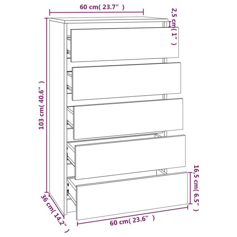 Drawer Cabinet White 60x36x103 cm Engineered Wood