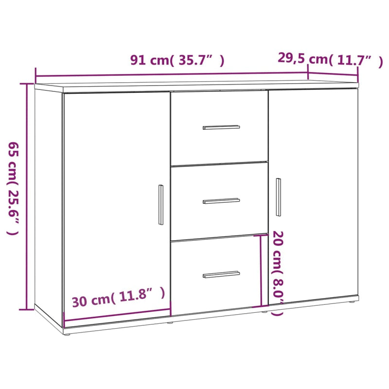 vidaXL Sideboard White 91x29.5x65 cm Engineered Wood