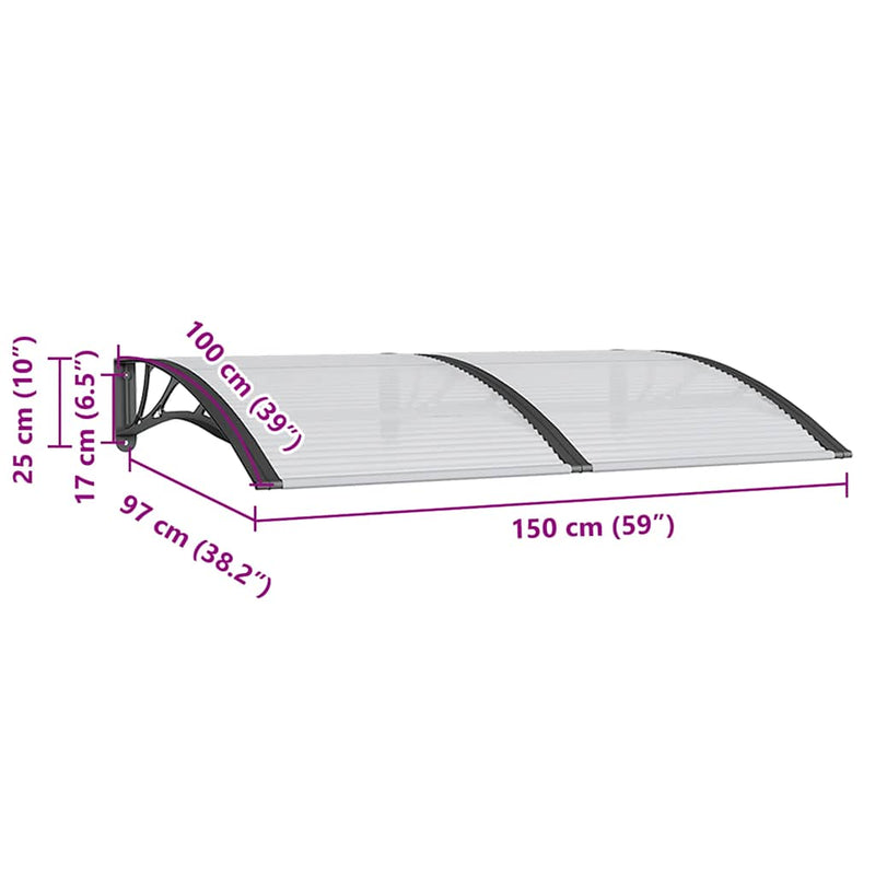 vidaXL Door Canopy Black 150x100 cm Polycarbonate