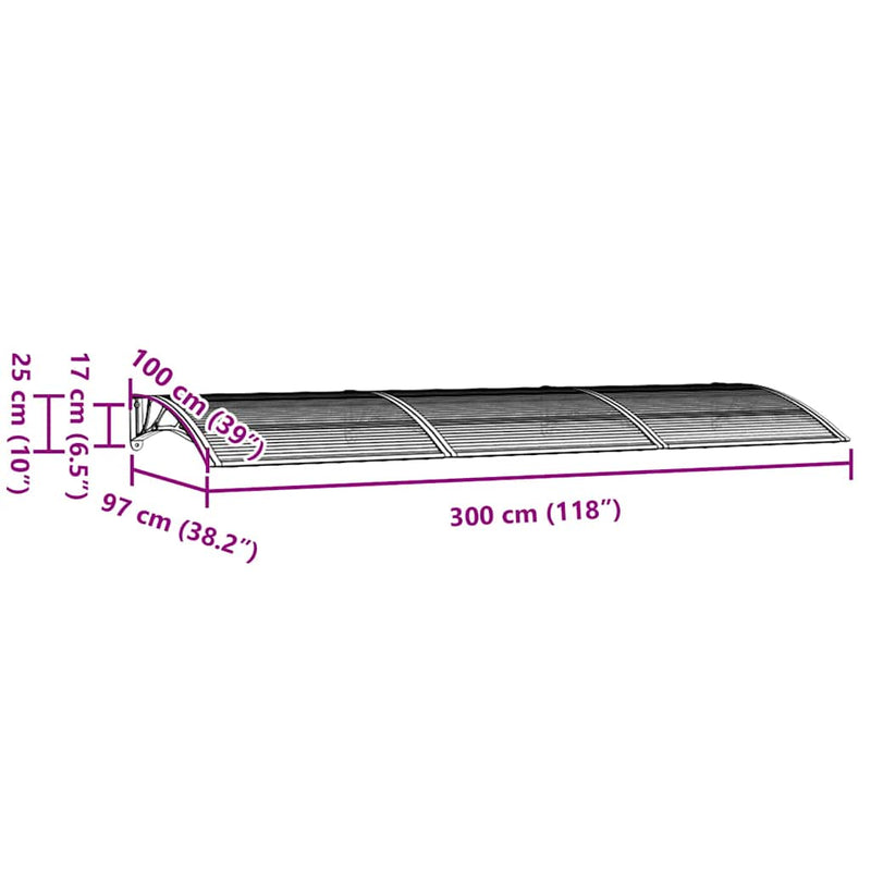 vidaXL Door Canopy Black 300x100 cm Polycarbonate