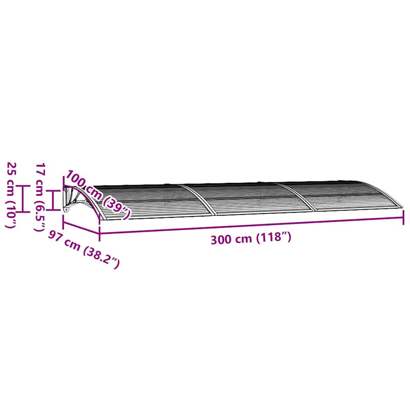 vidaXL Door Canopy Grey 300x100 cm Polycarbonate