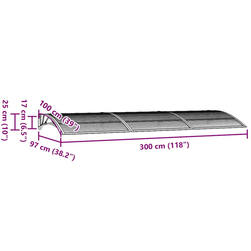 vidaXL Door Canopy Black 300x100 cm Polycarbonate