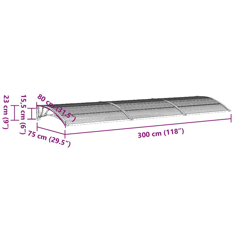 vidaXL Door Canopy Black 300x75 cm Polycarbonate