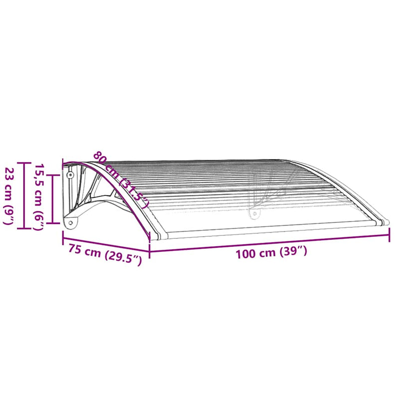 vidaXL Door Canopy Black and Transparent 100x75 cm Polycarbonate