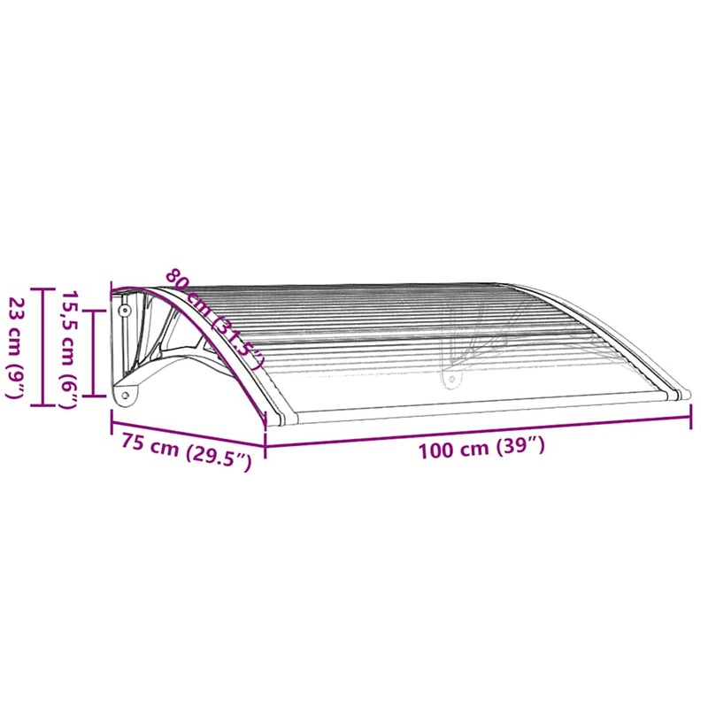 vidaXL Door Canopy Grey and Transparent 100x75 cm Polycarbonate