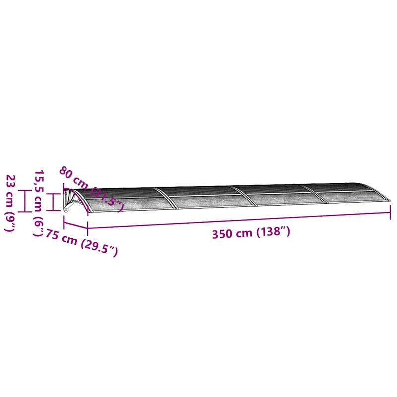 vidaXL Door Canopy Black and Transparent 350x75 cm Polycarbonate