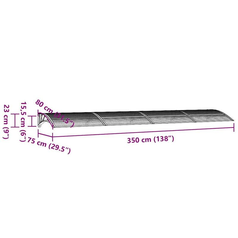 vidaXL Door Canopy Grey and Transparent 350x75 cm Polycarbonate