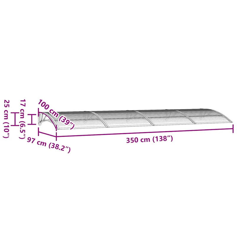 vidaXL Door Canopy Grey 350x100 cm Polycarbonate