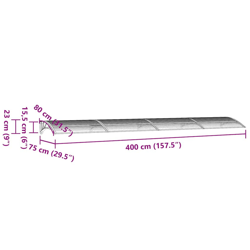 vidaXL Door Canopy Black and Transparent 400x75 cm Polycarbonate