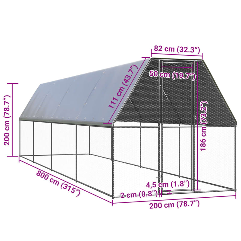 vidaXL Outdoor Chicken Cage 2x8x2 m Galvanised Steel