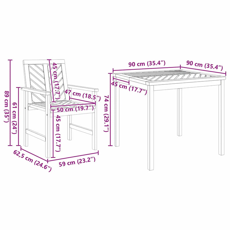 Garden Dining Set 5 pcs Brown Solid Acacia Wood