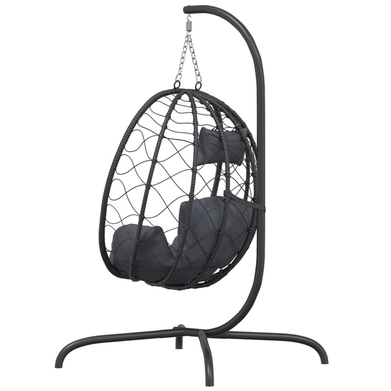vidaXL Hanging Egg Chair with Cushion Anthracite Poly Rattan&Steel