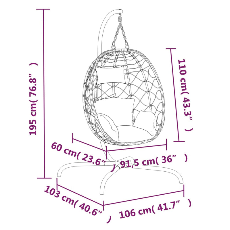 vidaXL Hanging Egg Chair with Cushion Anthracite Poly Rattan&Steel