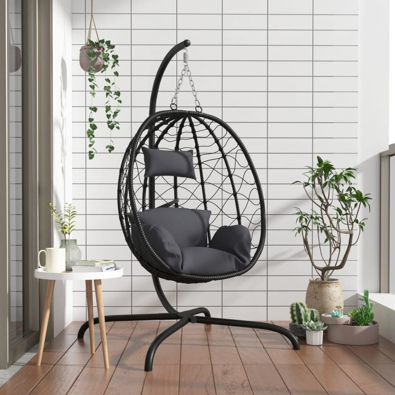 Hanging Egg Chair with Cushion Anthracite Poly Rattan&Steel