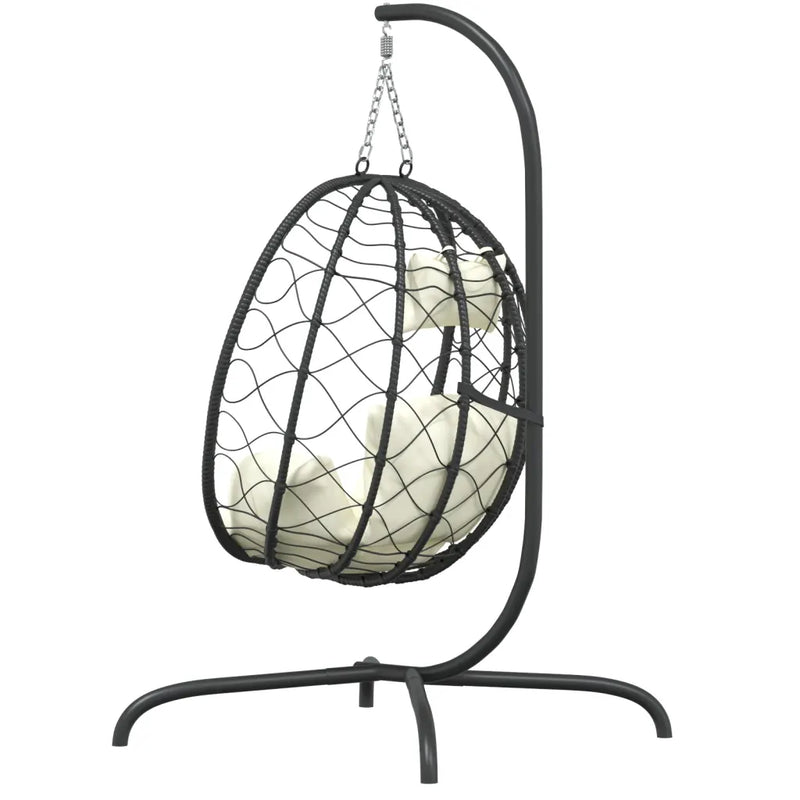 Hanging Egg Chair with Cushion Cream White Poly Rattan&Steel