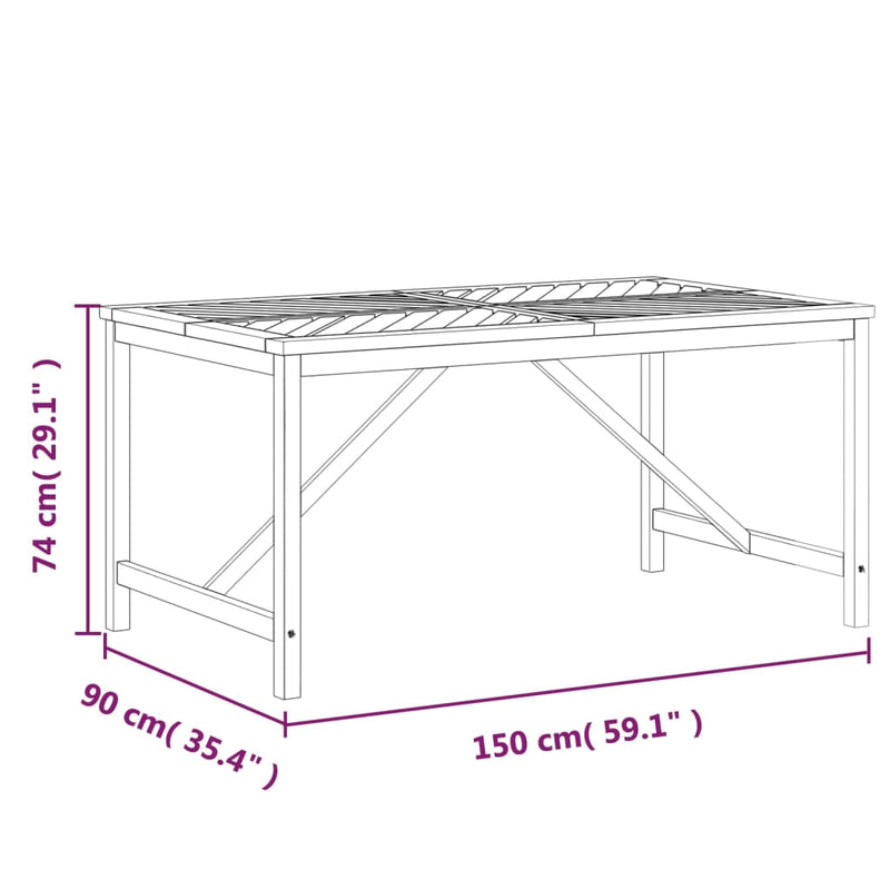 vidaXL Garden Dining Table 150x90x74 cm Solid Wood Acacia