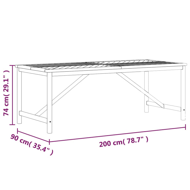 vidaXL Garden Dining Table 200x90x74 cm Solid Wood Acacia