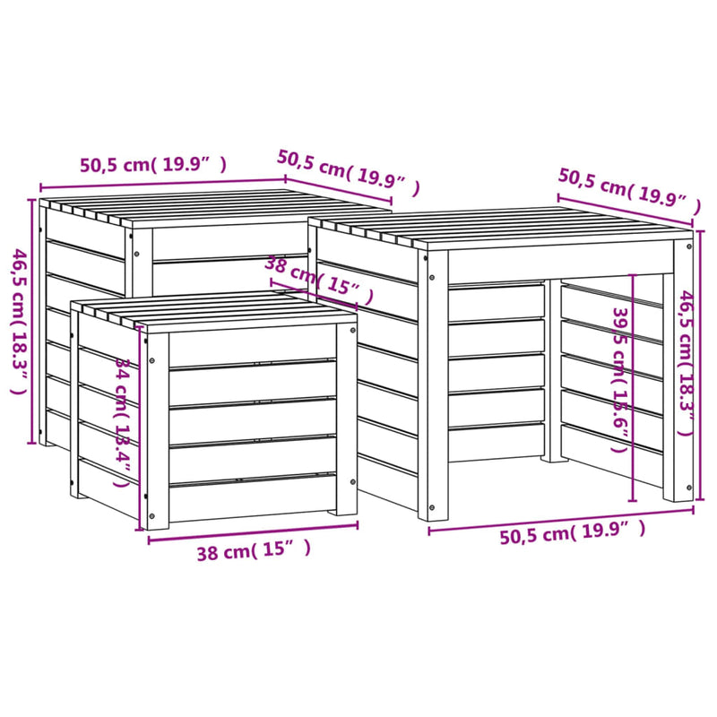 vidaXL 3 Piece Garden Box Set Grey Solid Wood Pine
