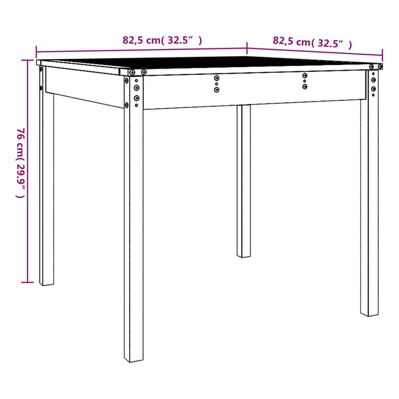vidaXL Garden Table Black 82.5x82.5x76 cm Solid Wood Pine