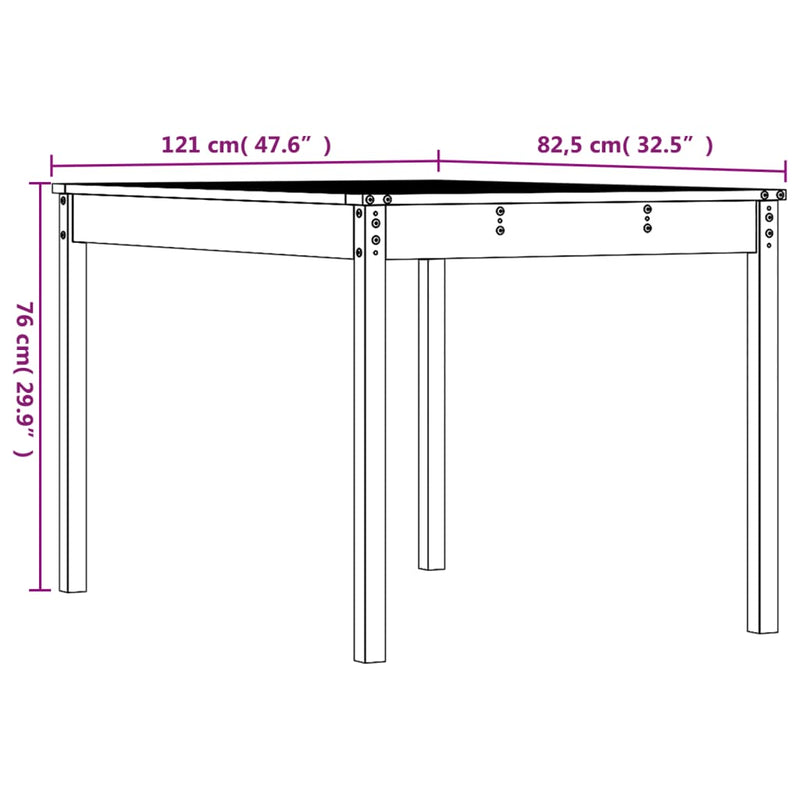 vidaXL Garden Table Black 121x82.5x76 cm Solid Wood Pine