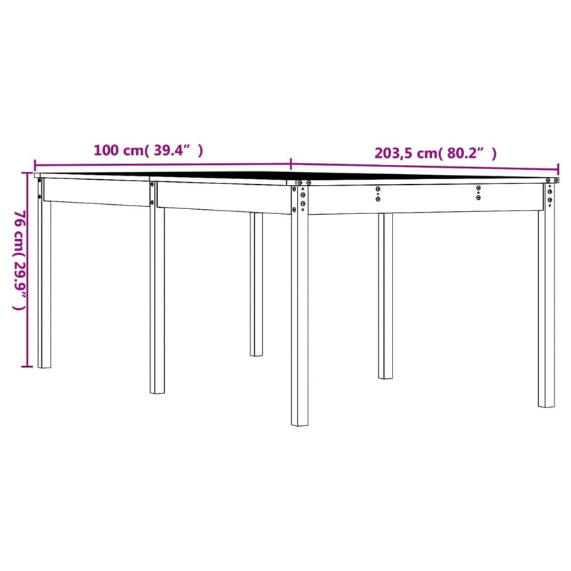 vidaXL Garden Table Black 203.5x100x76 cm Solid Wood Pine