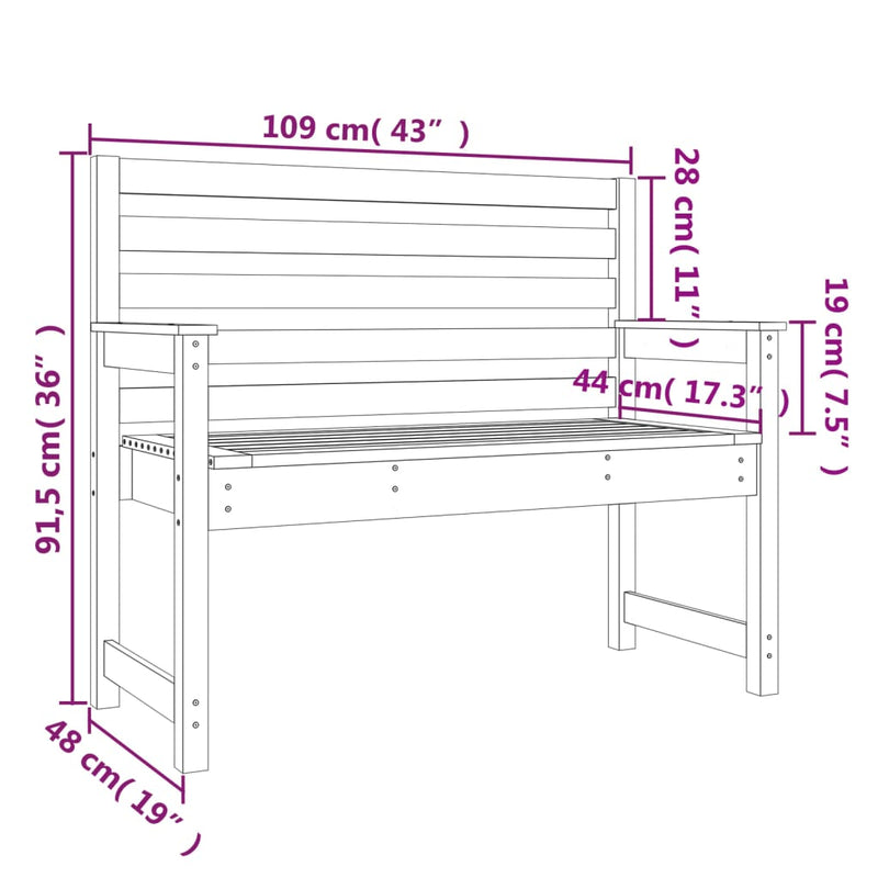 vidaXL Garden Bench Grey 109x48x91.5 cm Solid Wood Pine