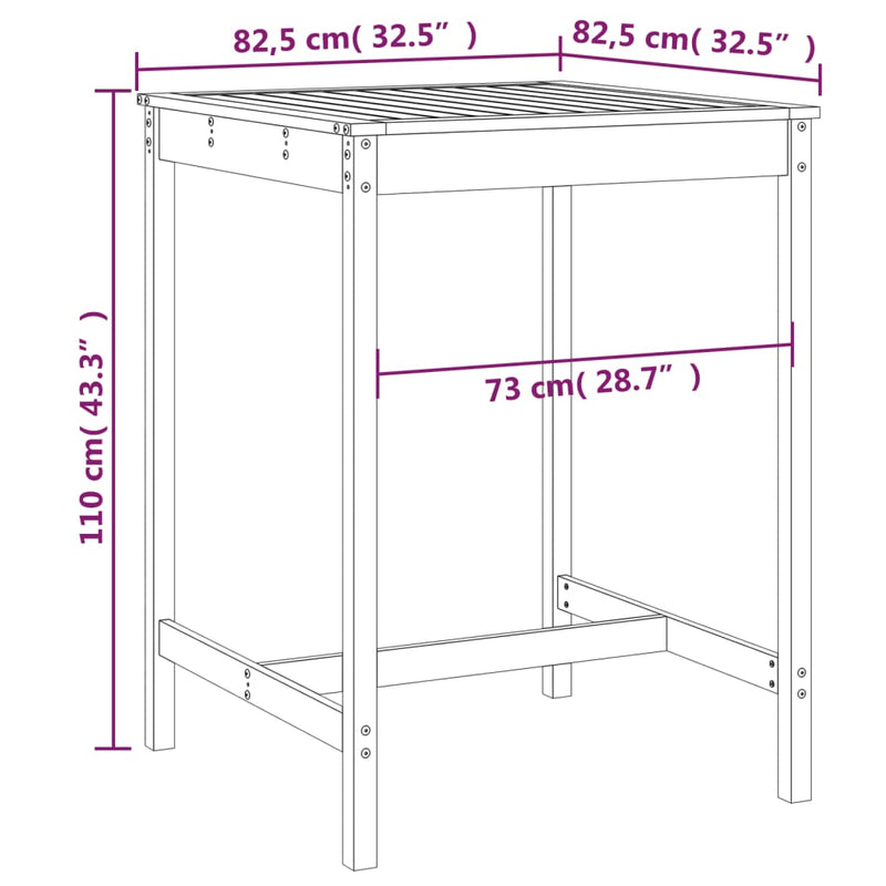 vidaXL Garden Table Black 82.5x82.5x110 cm Solid Wood Pine