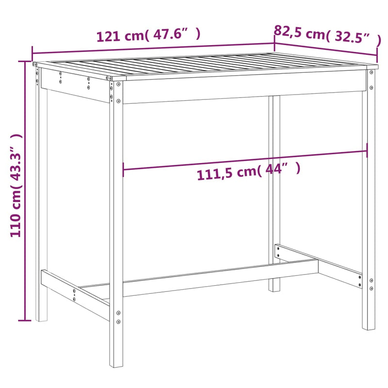 vidaXL Garden Table Black 121x82.5x110 cm Solid Wood Pine