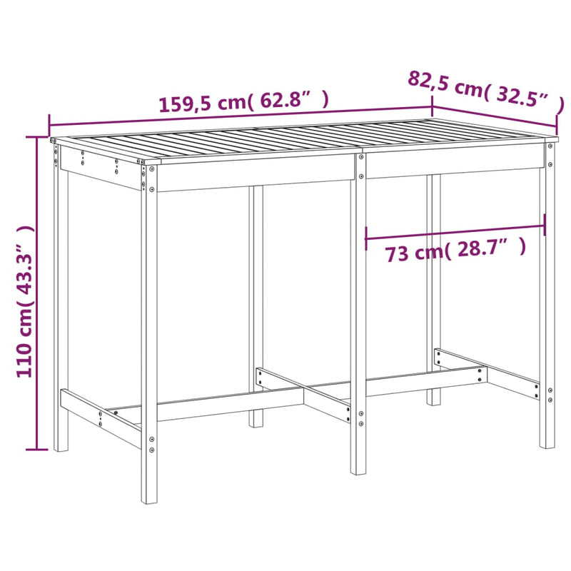 vidaXL Garden Table 159.5x82.5x110 cm Solid Wood Pine