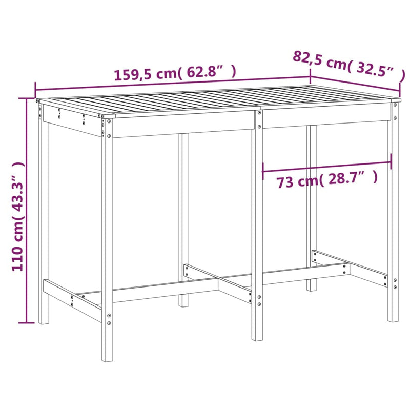 vidaXL Garden Table Black 159.5x82.5x110 cm Solid Wood Pine
