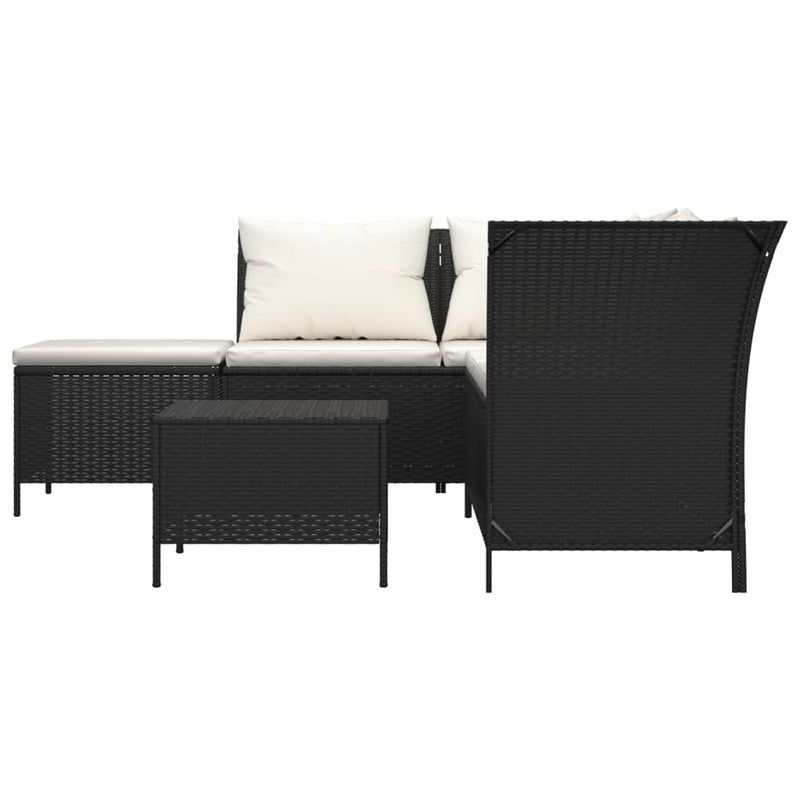 vidaXL 4 Piece Garden Lounge Set with Cushions Black Poly Rattan