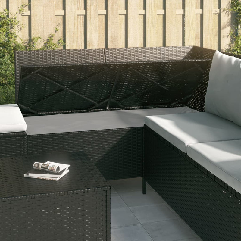 vidaXL 4 Piece Garden Lounge Set with Cushions Black Poly Rattan