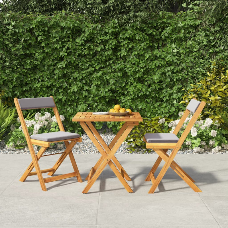 3 Piece Folding Bistro Set with Cushions Solid Wood Acacia