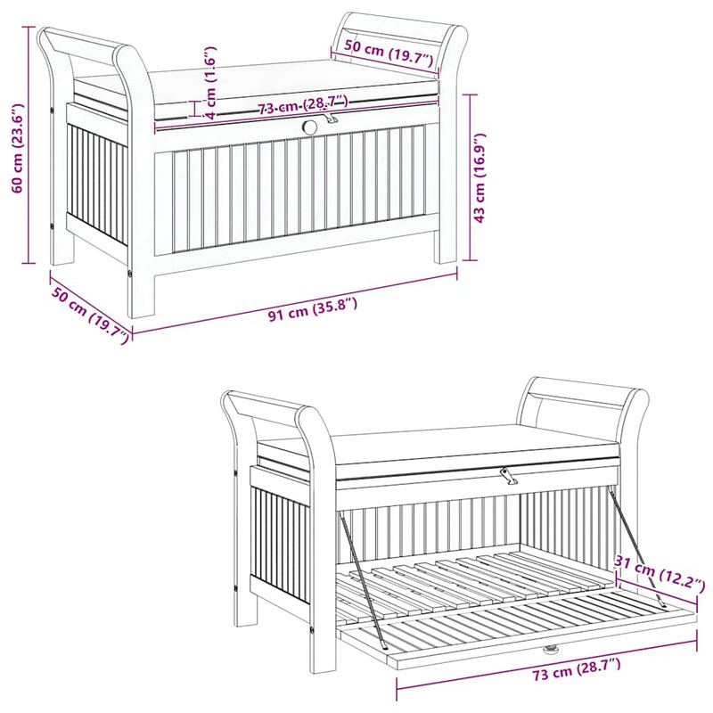 Garden Storage Bench with Cushion 91 cm Solid Wood Acacia