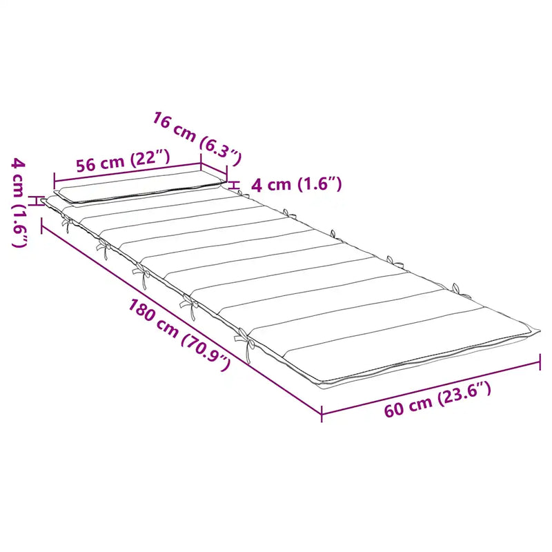 Sun Lounger Cushion Black 180x60x4 cm Oxford Fabric