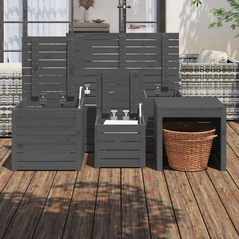 vidaXL 4 Piece Garden Box Set Grey Solid Wood Pine