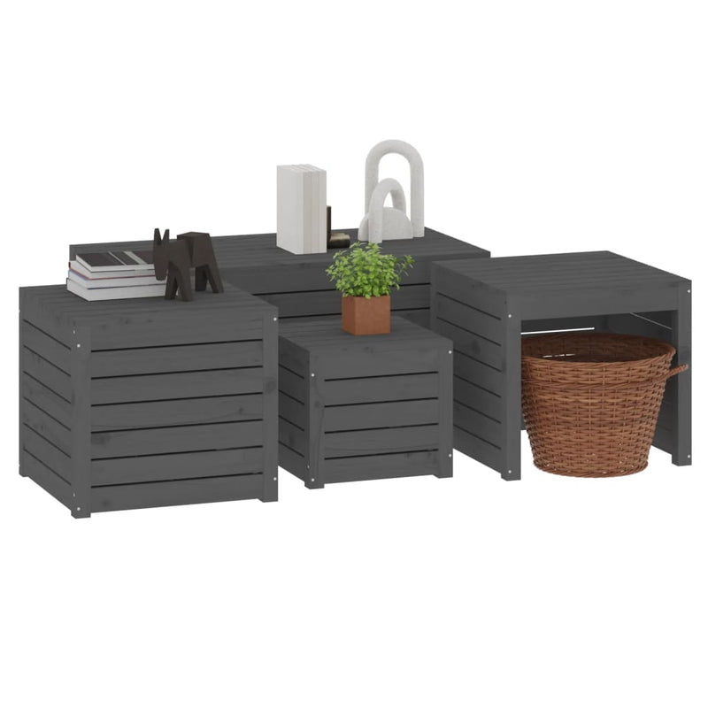 vidaXL 4 Piece Garden Box Set Grey Solid Wood Pine