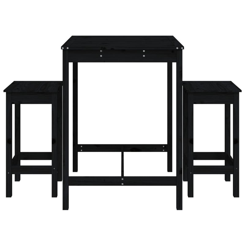 vidaXL 3 Piece Garden Bar Set Black Solid Wood Pine