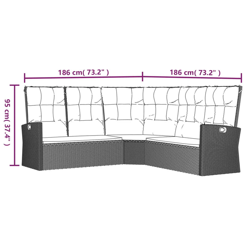 3 Piece Garden Lounge Set with Cushions Black Poly Rattan