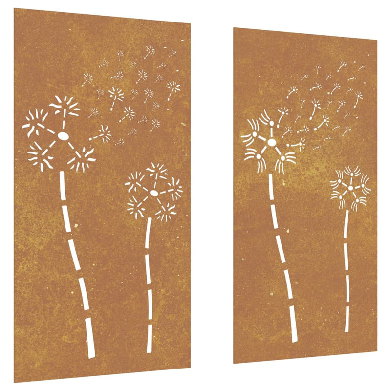 vidaXL Garden Wall Decorations 2pcs 105x55cm Corten Steel Flower Design