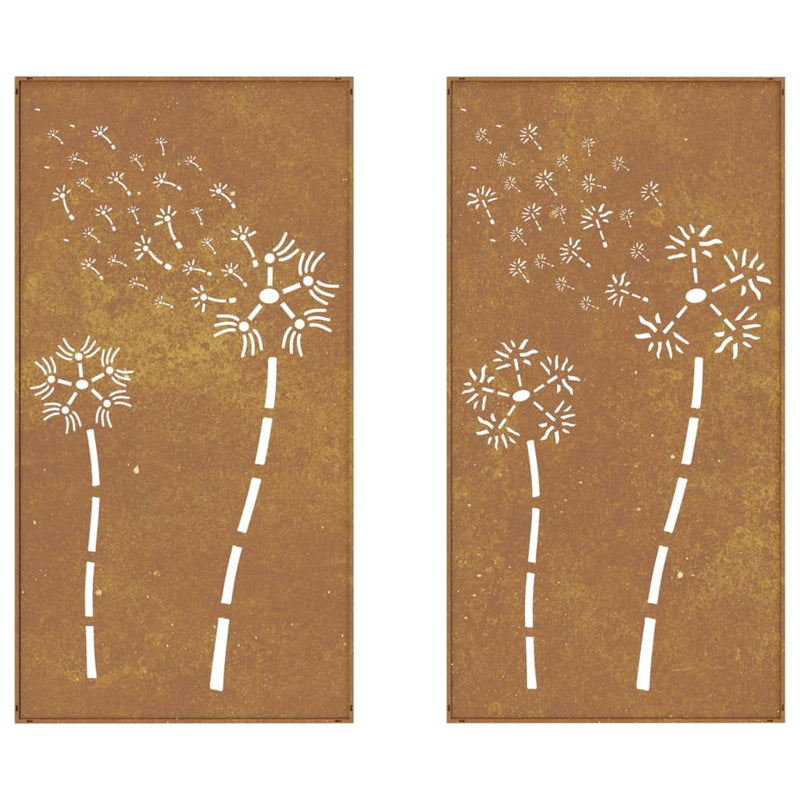 vidaXL Garden Wall Decorations 2pcs 105x55cm Corten Steel Flower Design