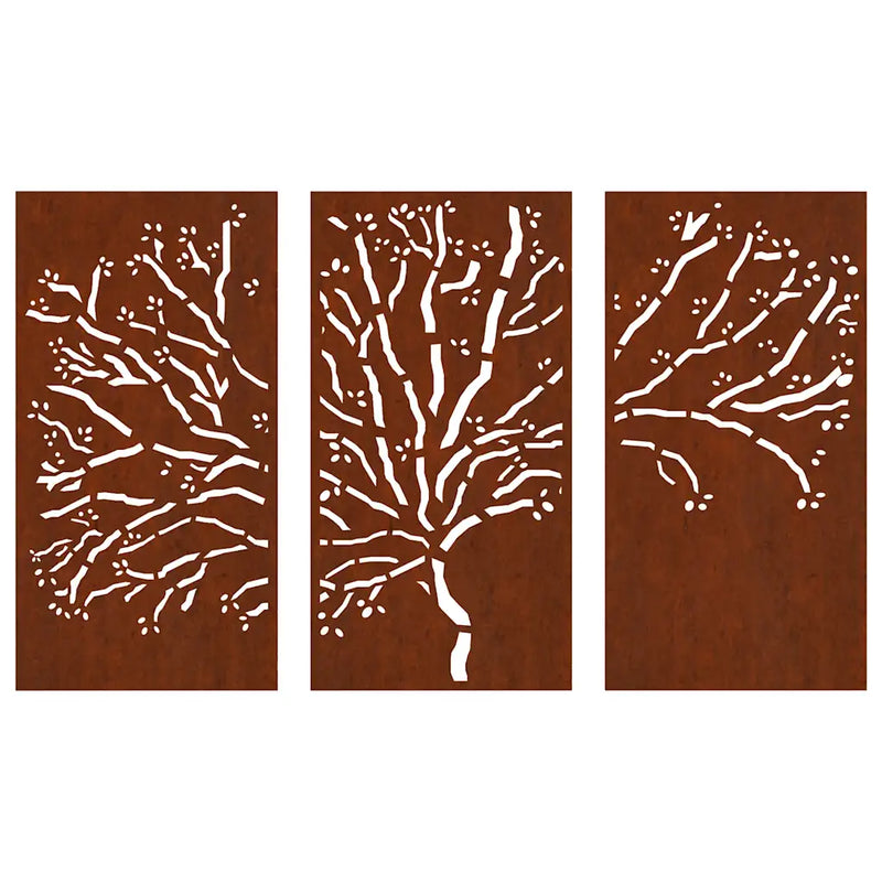 Garden Wall Decorations 3 pcs 105x55 cm Corten Steel Tree Design