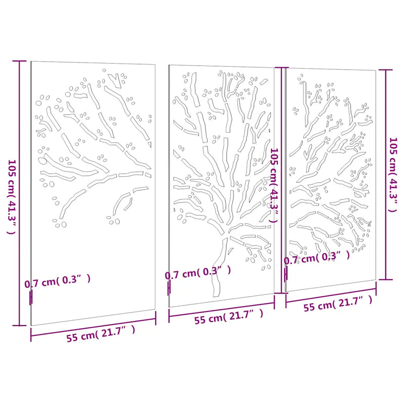 Garden Wall Decorations 3 pcs 105x55 cm Corten Steel Tree Design