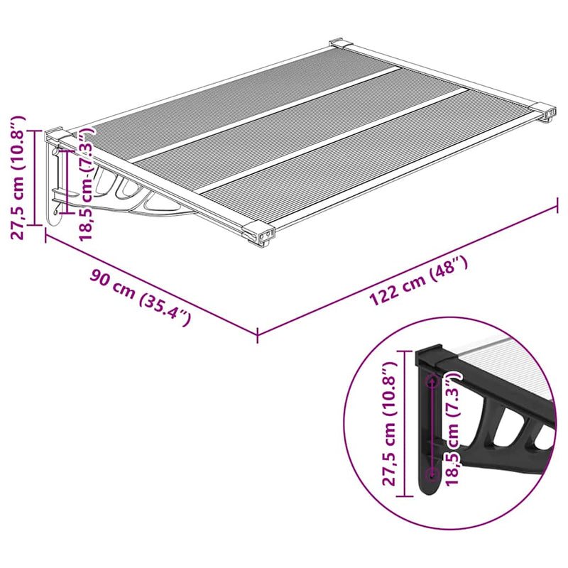 vidaXL Door Canopy Black and Transparent 122x90 cm Polycarbonate