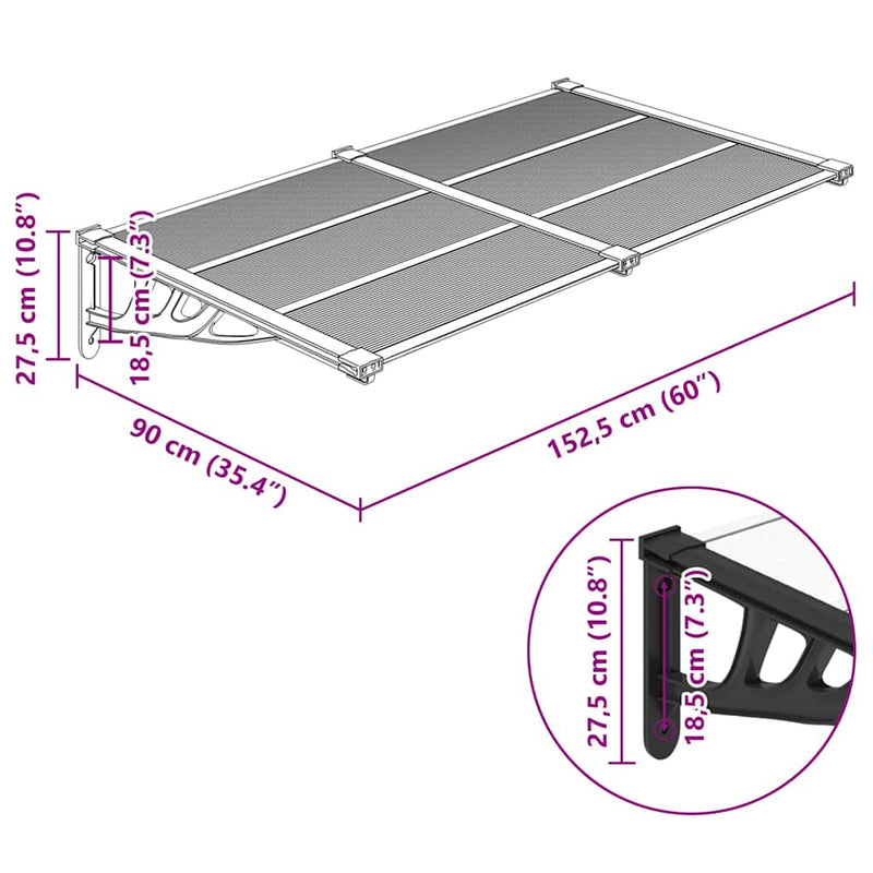 vidaXL Door Canopy Black and Transparent 152.5x90 cm Polycarbonate