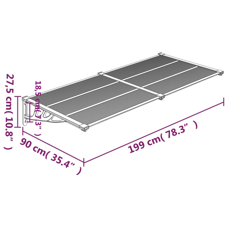 Door Canopy Black and Transparent 199x90 cm Polycarbonate