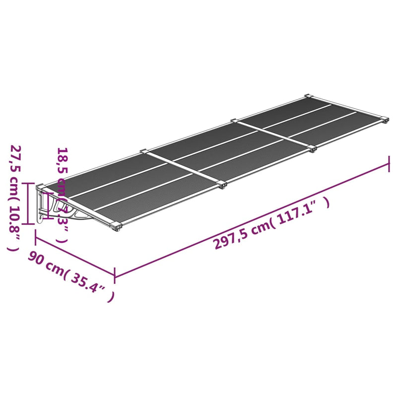 Door Canopy Black and Transparent 297.5x90 cm Polycarbonate